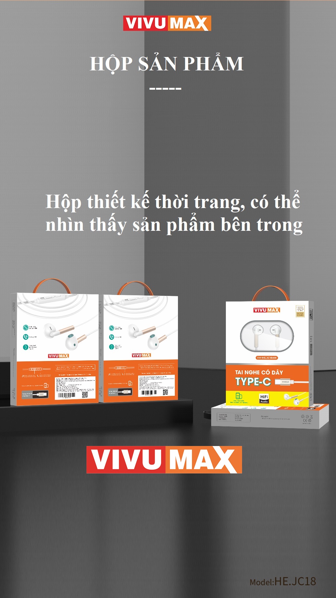 Tai nghe dây chân Type C Vivumax JC18 tương thích các thiết bị có cổng Type C - Hàng Chính Hãng, Bảo Hành Chính Hãng