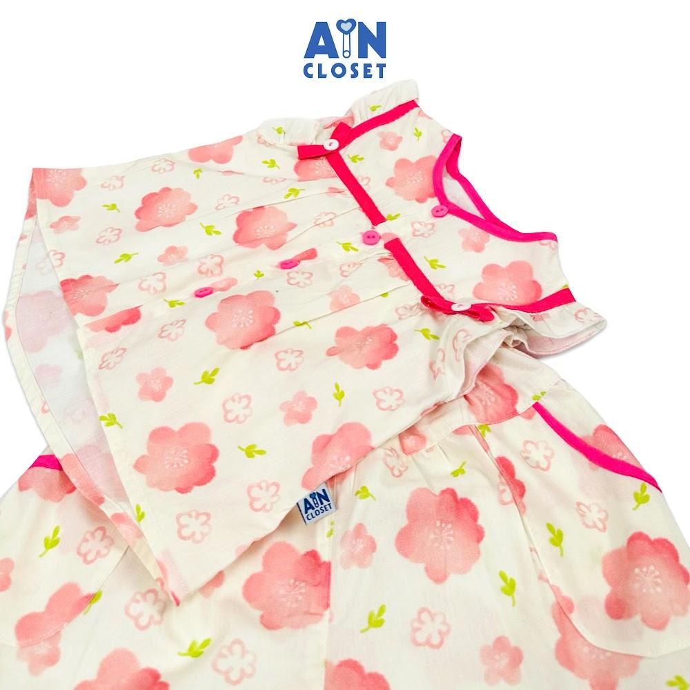 Bộ quần áo Ngắn bé gái họa tiết hoa Anh Đào Hồng cotton - AICDBGSIBNC5 - AIN Closet