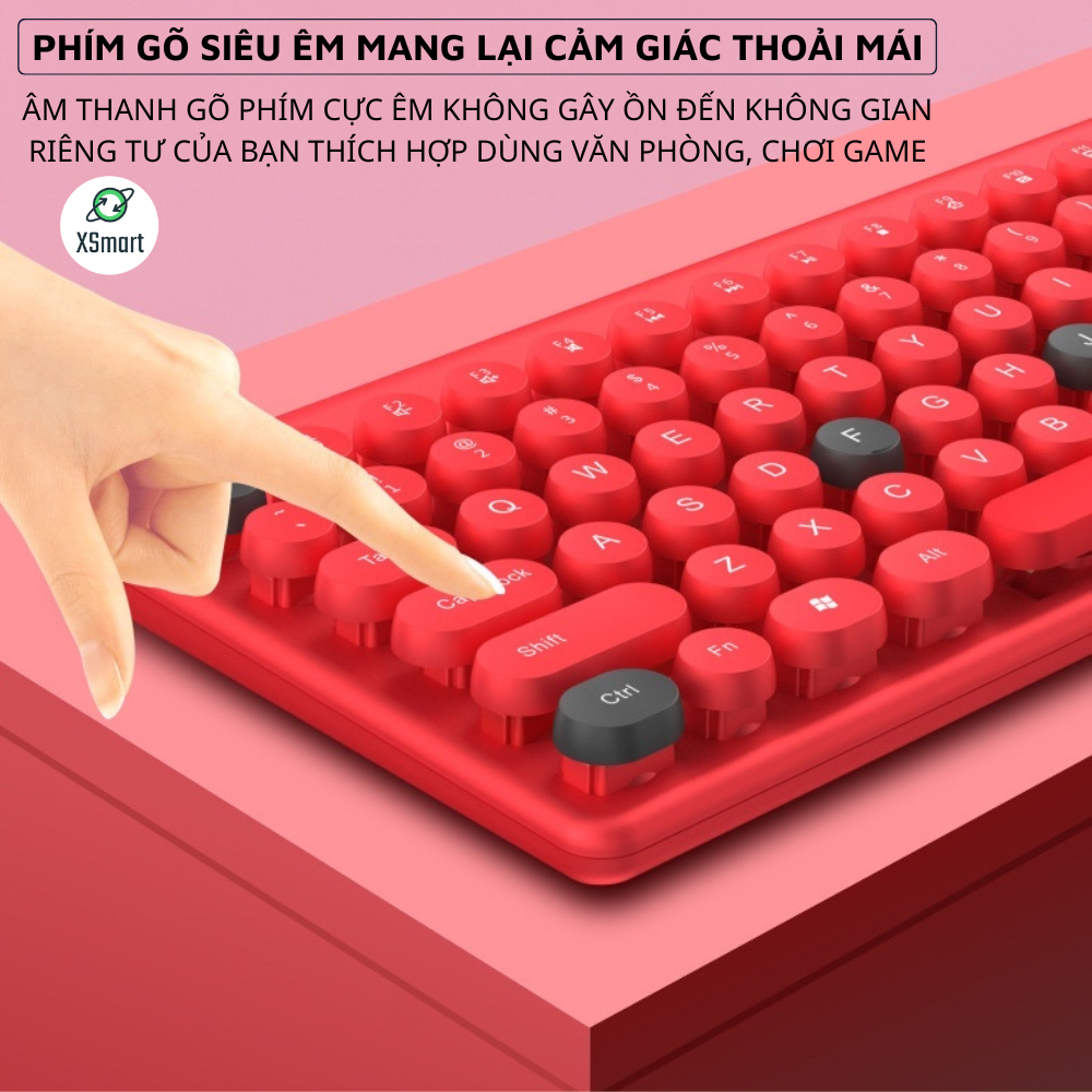 Bộ Bàn Phím Chuột Không Dây Cao Cấp QW02 Màu Xanh Cao Cấp Cực Xinh, Phím Gõ Êm Tay, Tặng Kèm Lót In 3D Kê Cả Phím Chuột, Thích Hợp Cho Dân Văn Phòng-Hàng Chính Hãng