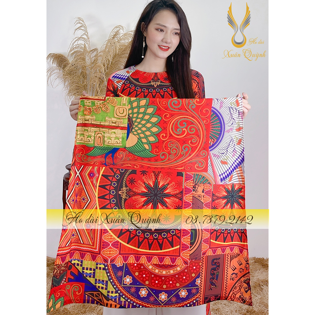 Áo Dài Truyền Thống Hoạ Tiết Thổ Cẩm Sang Trọng, Tôn Dáng Lụa Habutai Cao Cấp K71