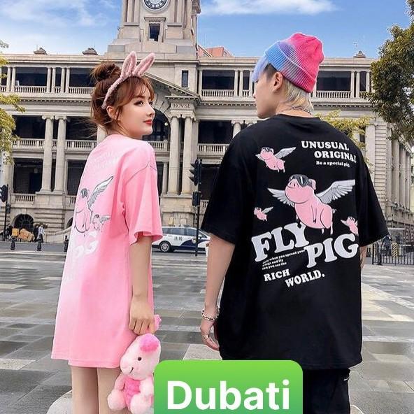 ÁO THUN NAM NỮ HÌNH HEO THIÊN THẦN FROM RỘNG NGẮN TAY- DUBATI FASHION