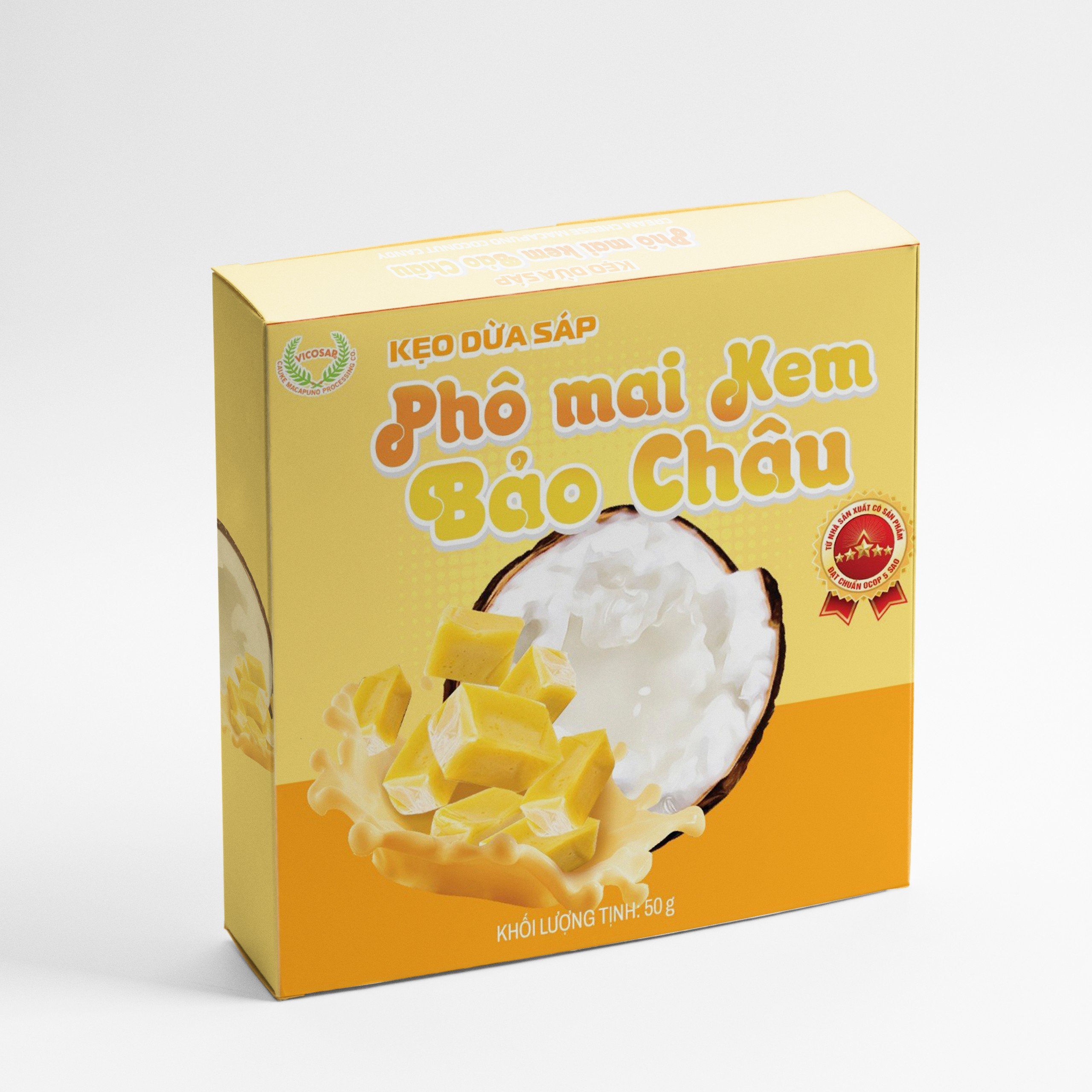 Combo 4 hộp Kẹo dừa sáp VICOSAP vị phô mai kem kẹo mềm dẻo ít đường đặc sản Trà Vinh