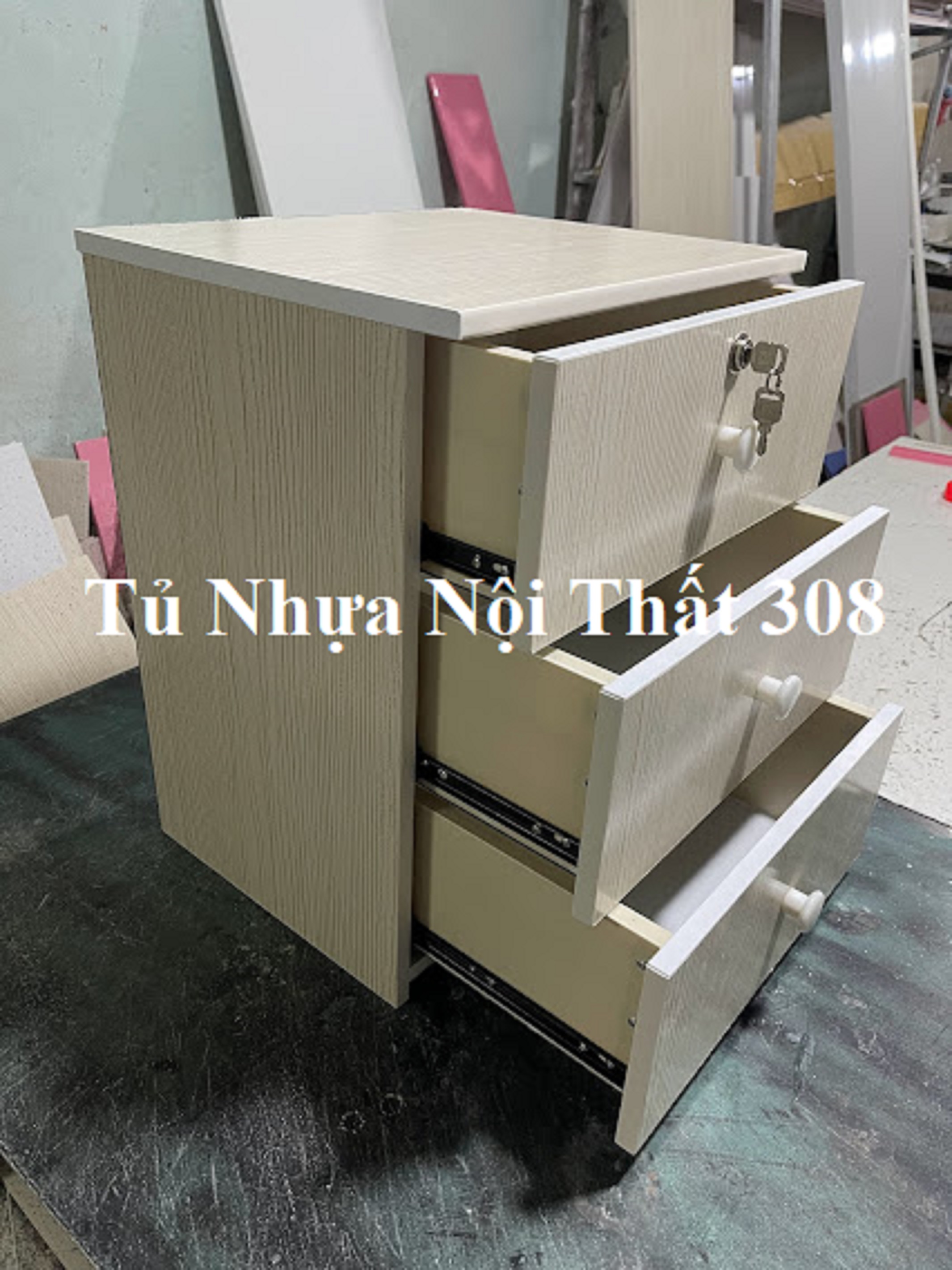 Tủ, Kệ Đầu Giường Nhựa Đài Loan Cao 53cm Ngang 42cm Sâu 32,5cm Màu Gỗ Sồi K168