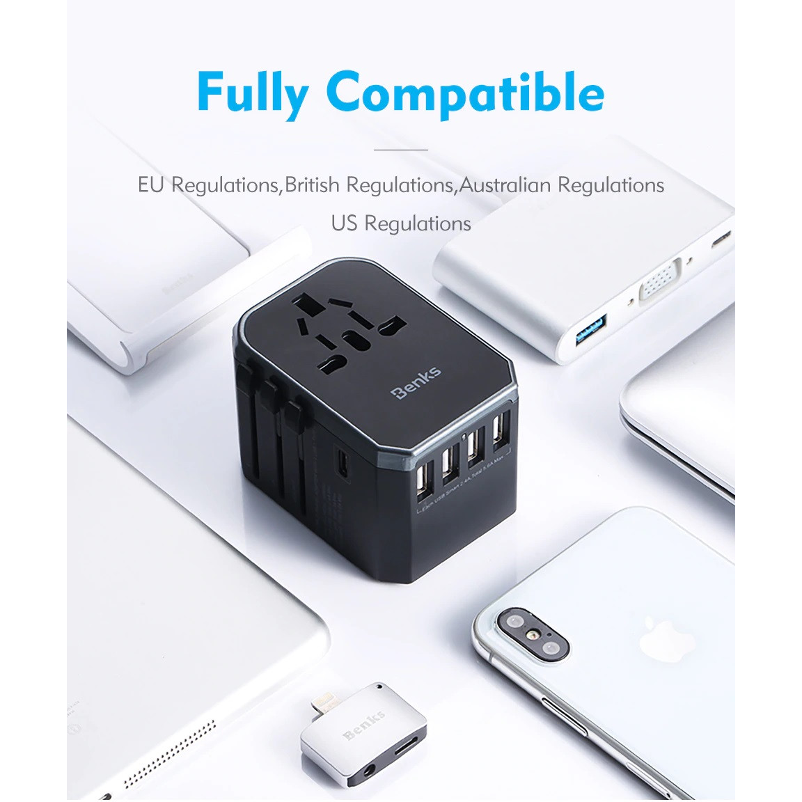 Bộ sạc du lịch đa năng Universal Travel Adapter Benks A29 (USB UK/ EU/ AU/ US) - Hàng chính hãng