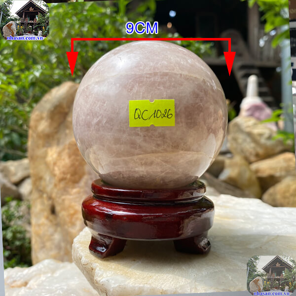 Quả cầu thạch anh hồng cho mệnh thổ và mệnh hỏa 9cm-1kg-QC1026