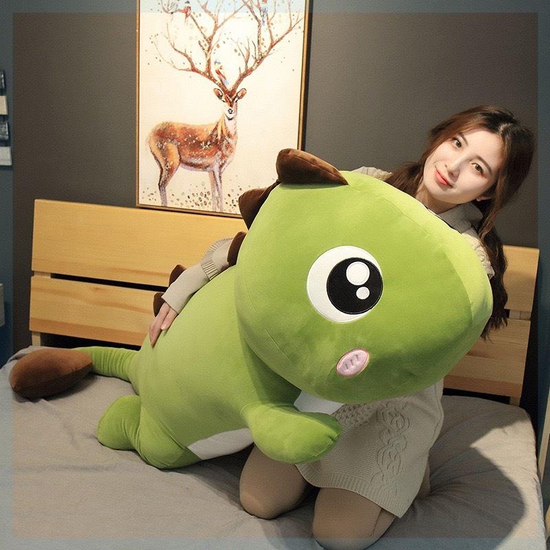 Gối ôm Gấu bông khủng long đầu to mắt lồi size 80cm - 1m8 đáng yêu, khủng long đuôi tim - Chất liệu vải nhung cao cấp