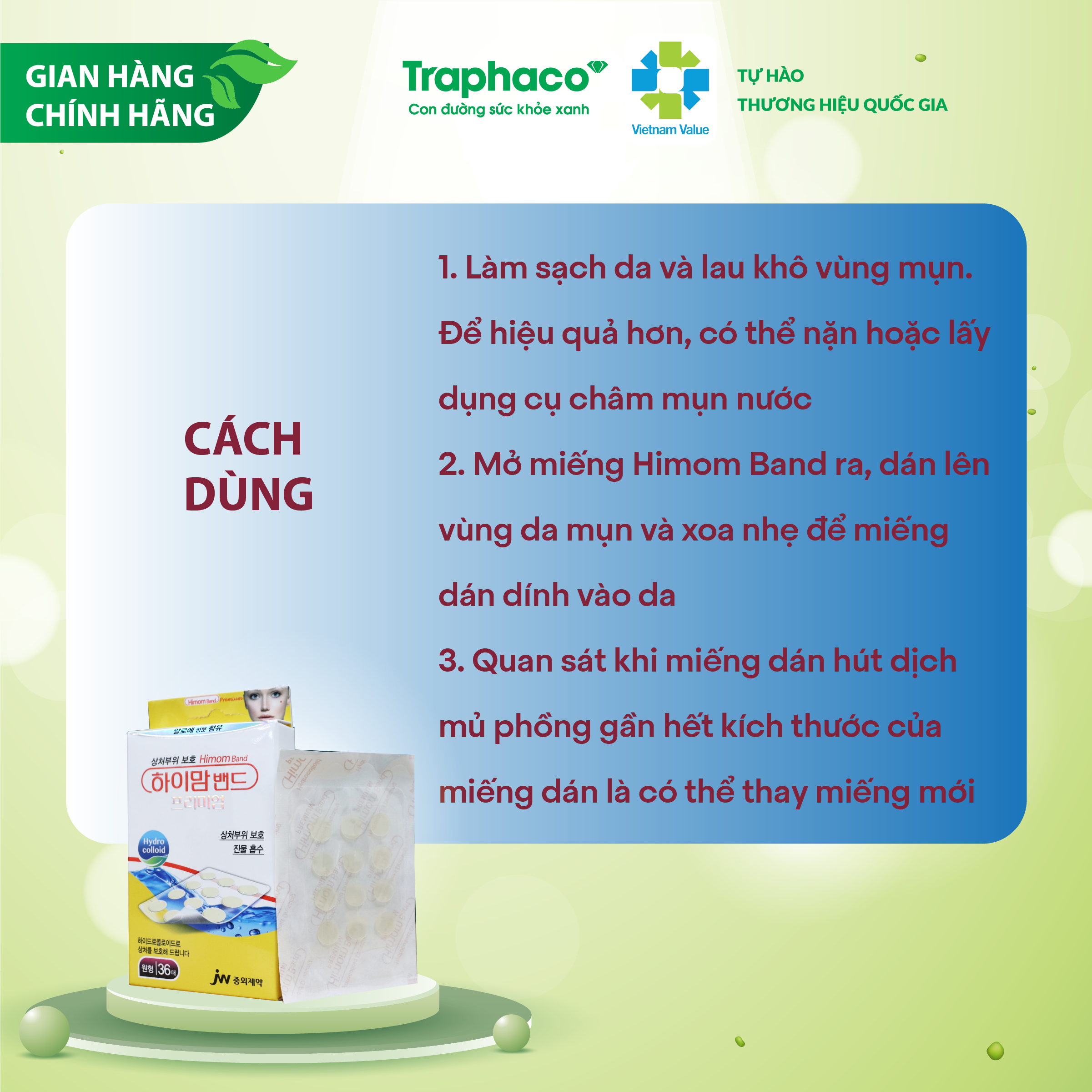 Dán Mụn Lô Hội Giảm Sưng Đỏ HIMOM SPOT JW Kháng Khuẩn, Kiểm Soát Dầu Giúp Da Xinh Vượt Trội Hộp 3 Vỉ x 12 Miếng x 1cm