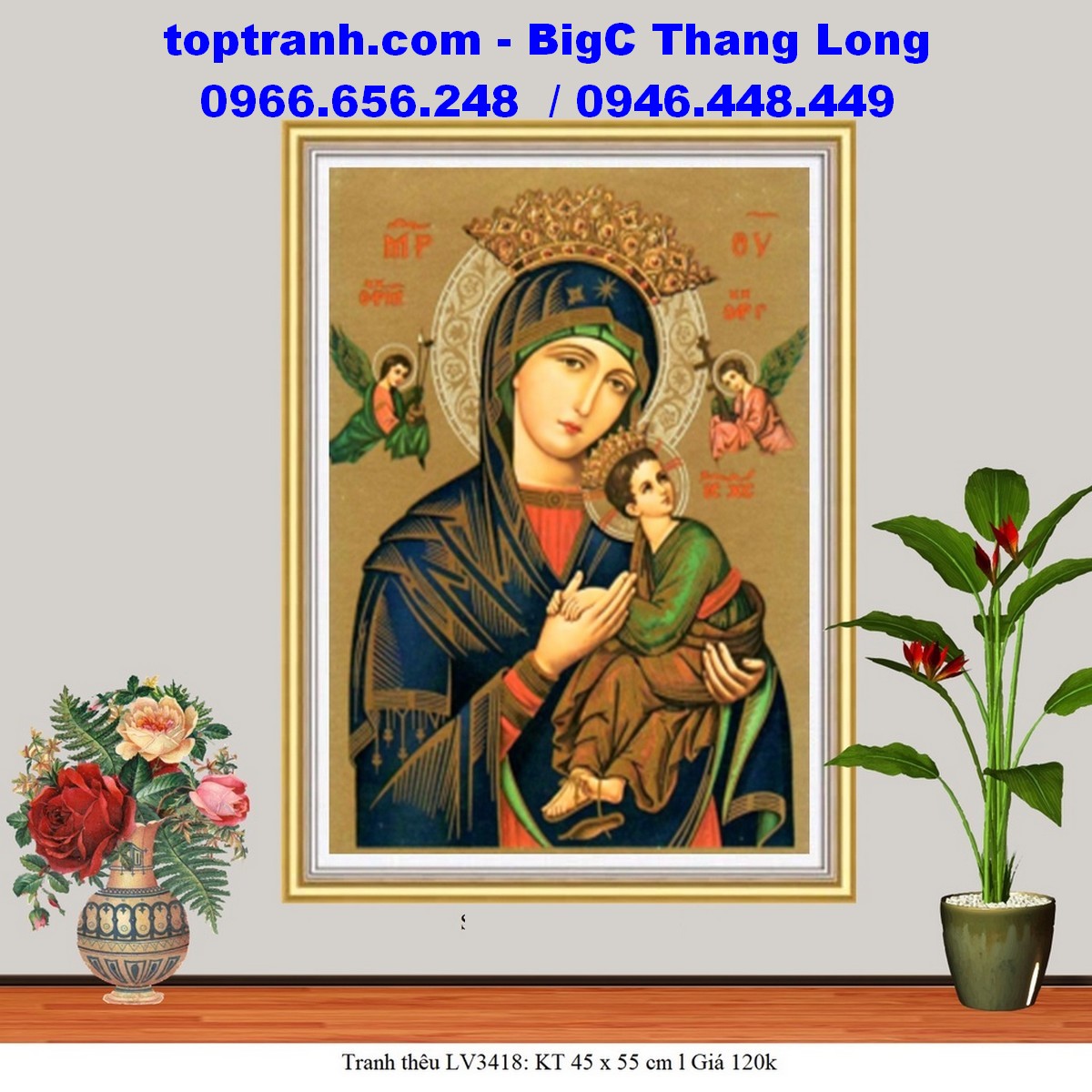 Tranh thêu chữ thập Đức mẹ LV3418 chưa thêu