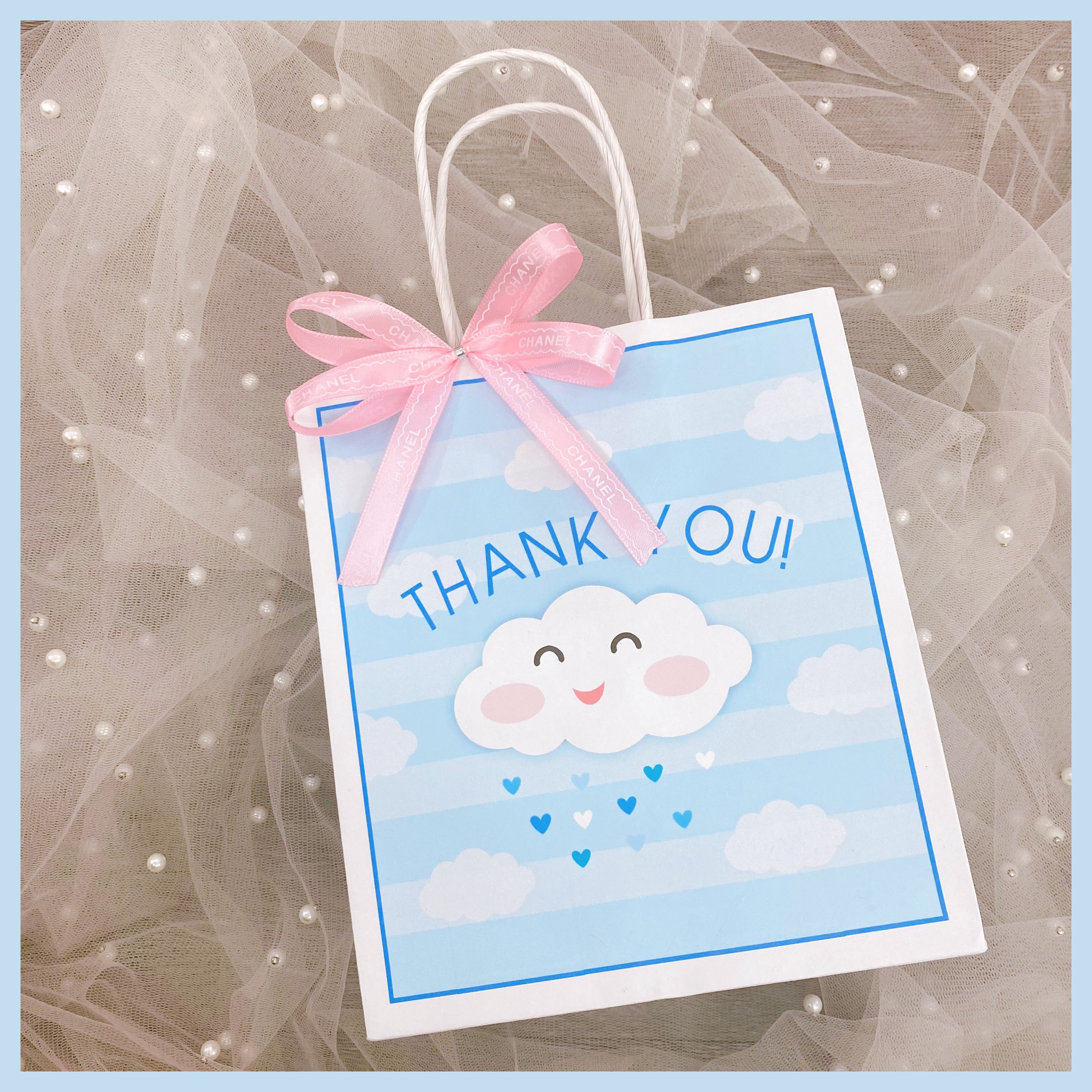 Combo 10 Túi giấy mây xanh dễ thương đựng quà tặng, mỹ phẩm, phụ kiện