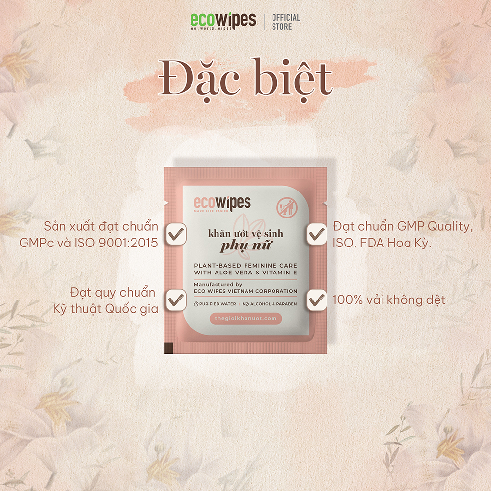 Combo 10 hộp 200 gói khăn giấy ướt phụ khoa Ecowipes travel size vệ sinh cá nhân phụ nữ hương Daisy size 15x20cm nhỏ gọn bỏ túi