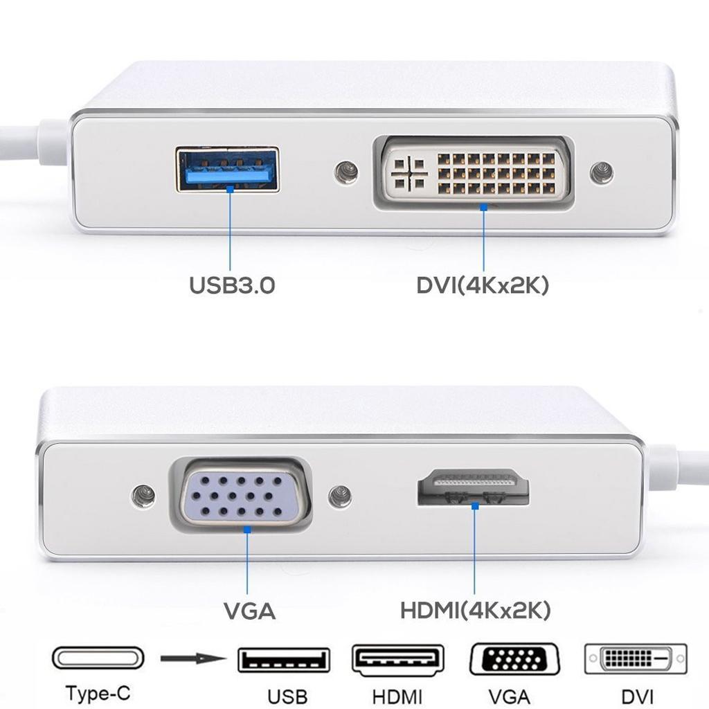 4 in 1 USB C Type-C to VGA/DVI/HDMI/USB Port Adapter Converter Cable For PC