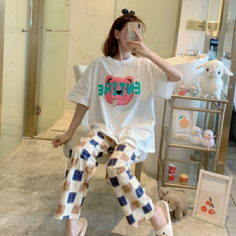 Đồ Bộ Thun Quần Dài, Đồ Mặc Nhà Hàng Quảng Châu, Pijama Họa Tiết Hoạt Hình Dễ Thương