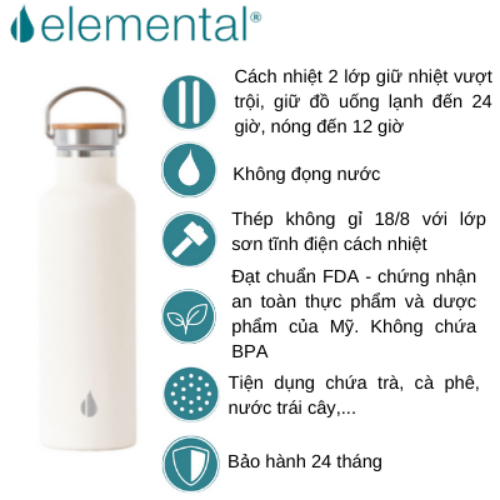 BÌNH GIỮ NHIỆT CLASSIC ELEMENTAL , BÌNH NHẬP KHẨU MỸ, ĐẠT CHUẨN FDA HOA KỲ, THÉP 304 KHÔNG GỈ, GIỮ NÓNG LẠNH