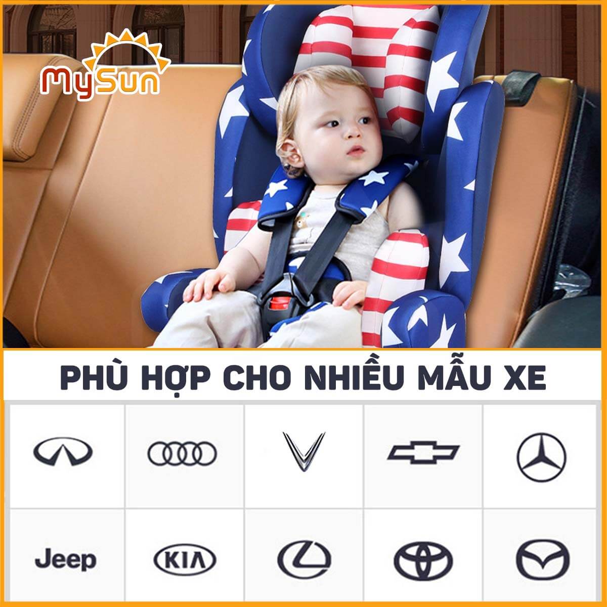 Ghế ngồi ô tô cho bé từ 6 tháng, trẻ em 1 tuổi đến 10 tuổi trên xe hơi MySun