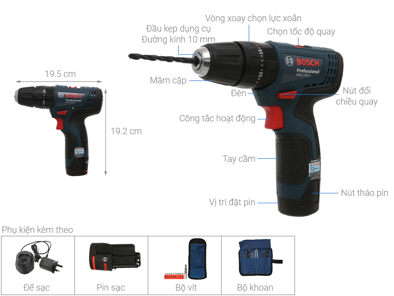 Máy khoan pin Bosch GSB 120-LI - Hàng chính hãng