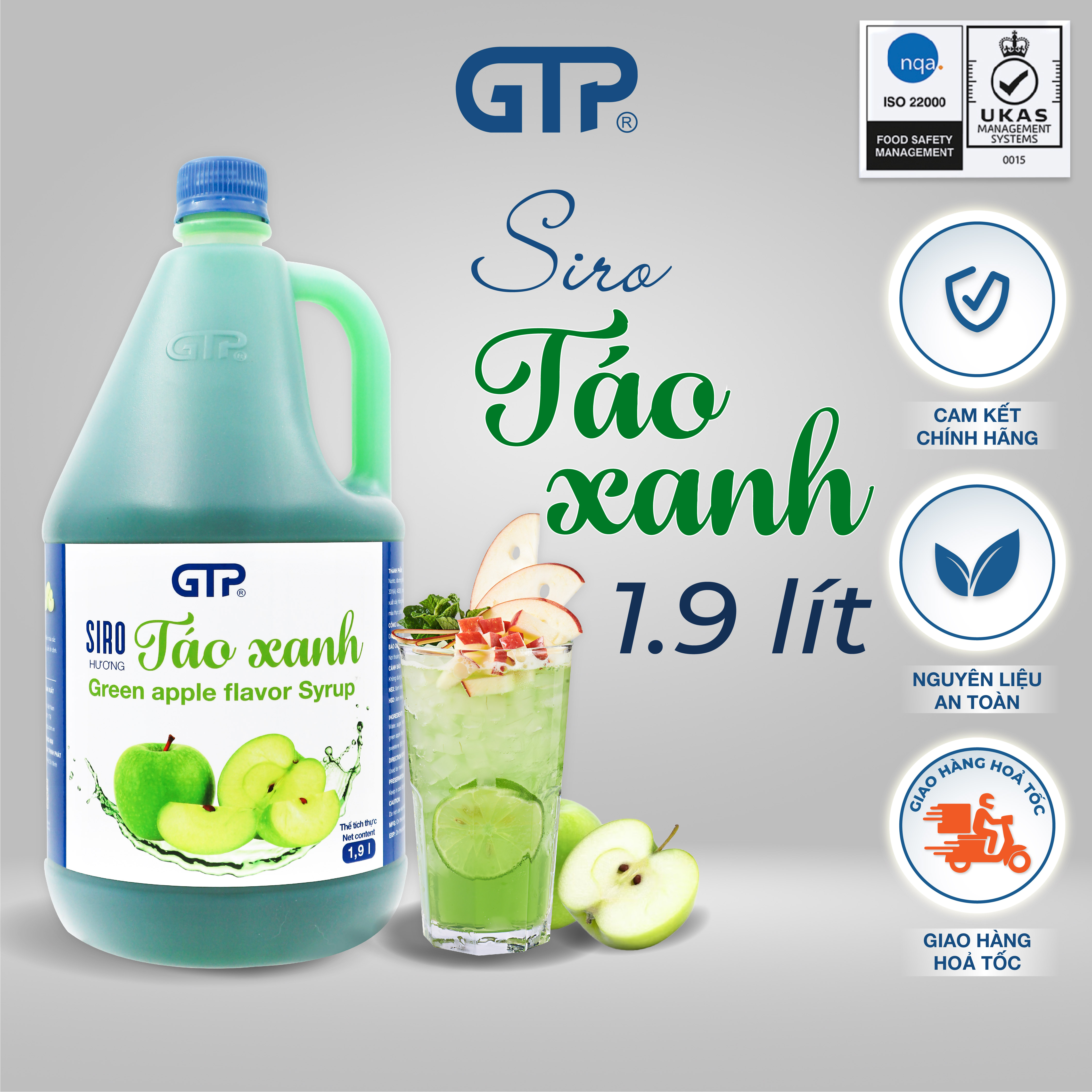 Siro Táo xanh GTP - Chuyên dùng pha chế: Trà sữa, Trà trái cây, Cocktail, Mocktail…