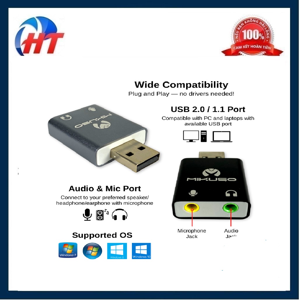 Đầu chuyển cổng  MKS ADT-S006 cổng  USB sang 2 giắc âm thanh nhỏ gọn tiện lợi-HT