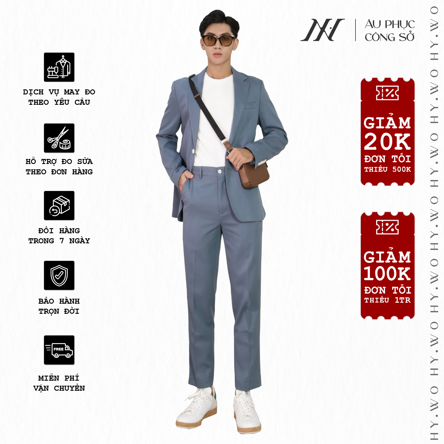 Bộ suit công sở may đo, thiết kế hai hàng khuy đơn, BASIC-SUIT-6 kiểu dáng Slim Fit, phong cách thanh lịch và sang trọng - HY.WO