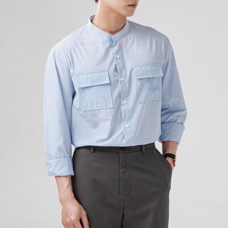 Áo sơ mi nam cổ trụ SSSTUTTER form refined fit sơ vin linh hoạt chất kẻ có túi hộp LAPLACE SHIRT