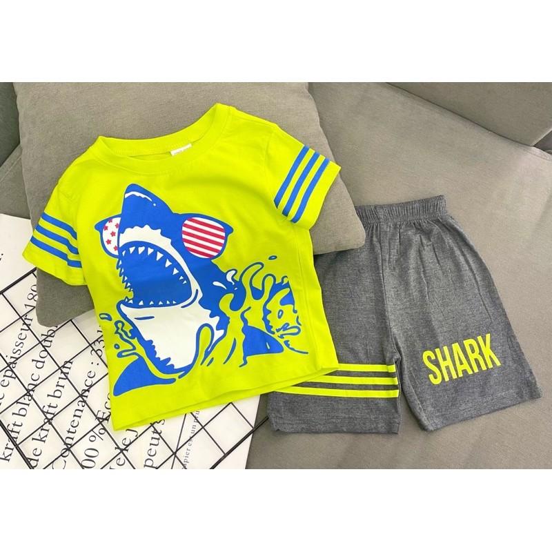 Bộ ngắn bé trai size đại thun cotton in hình cá tính - pikakids