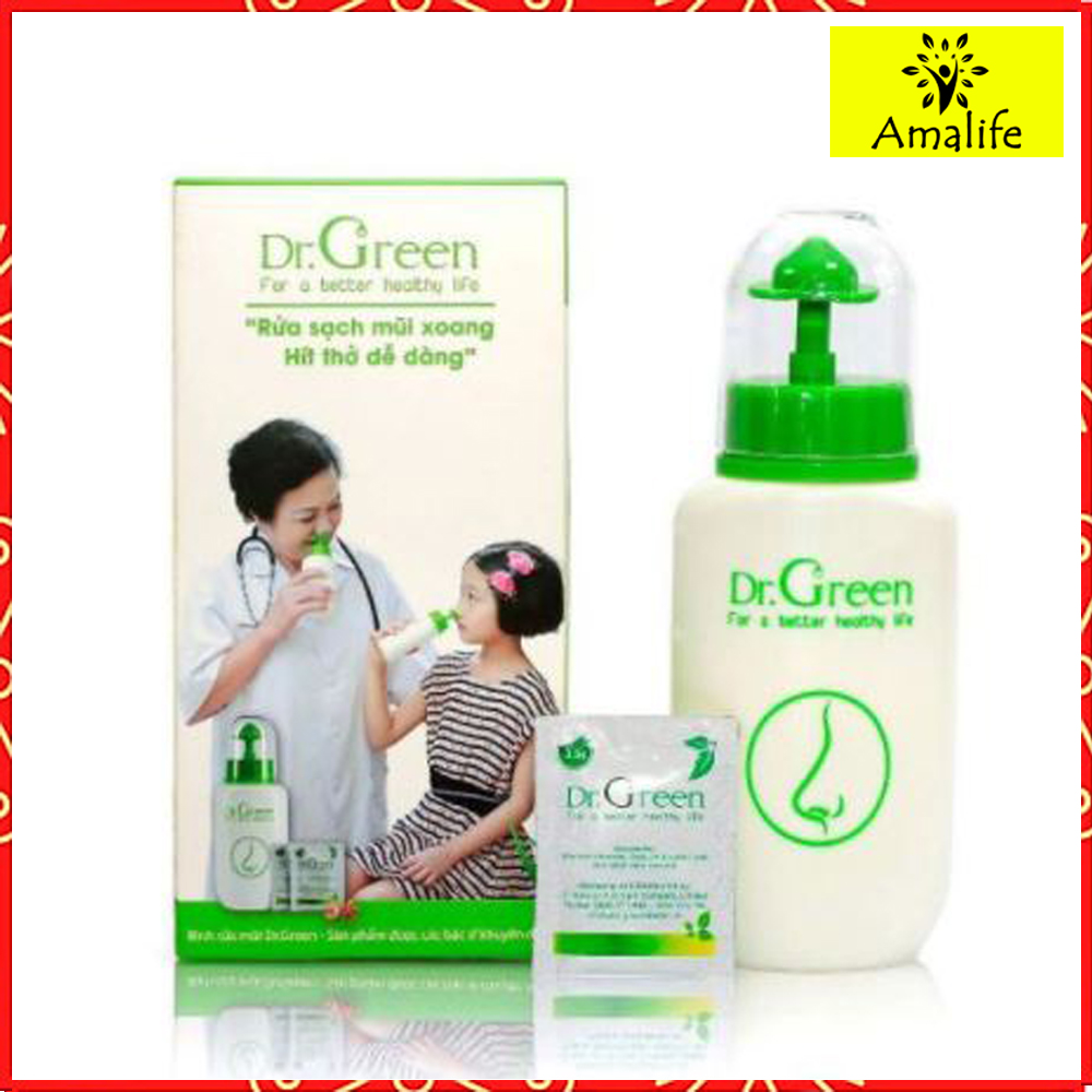 Bình rửa mũi Dr.Green kèm 10 gói muối lô hội (hàng chính hãng)