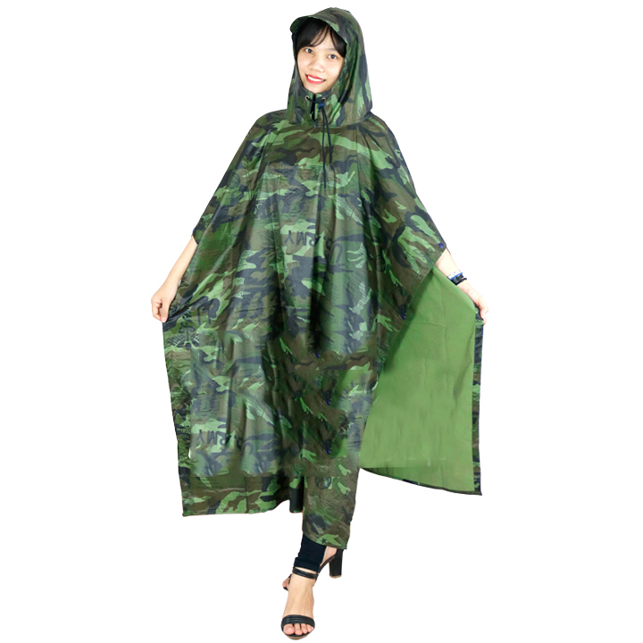 Áo mưa cánh dơi vải dù hoạ tiết lính nữ 1m2