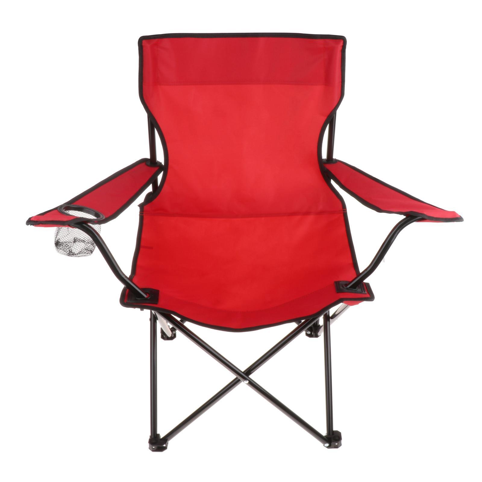 Portable Camping Quad Chair Foldable Fishing Picnic Heavy Duty Armrest Seat with Bottle Cup Holder Collapsible Outdoor Back Chair