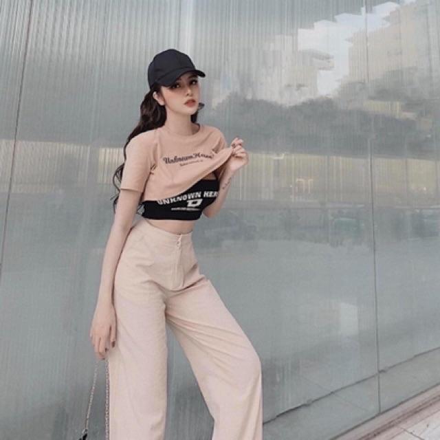 Hình ảnh Áo thun phối áo ống croptop in chữ B