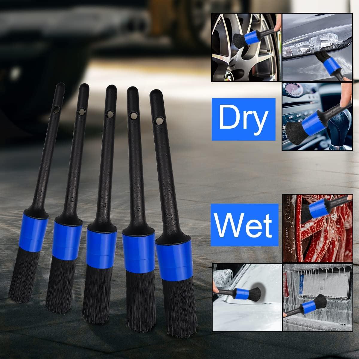 Auto Detailing Brush, 5pcs Car Cleaning Brush for Ô tô Xe máy Ô tô Làm sạch Bánh xe, Bảng điều khiển, Nội thất, Ngoại thất, Da Xe Rim Brush