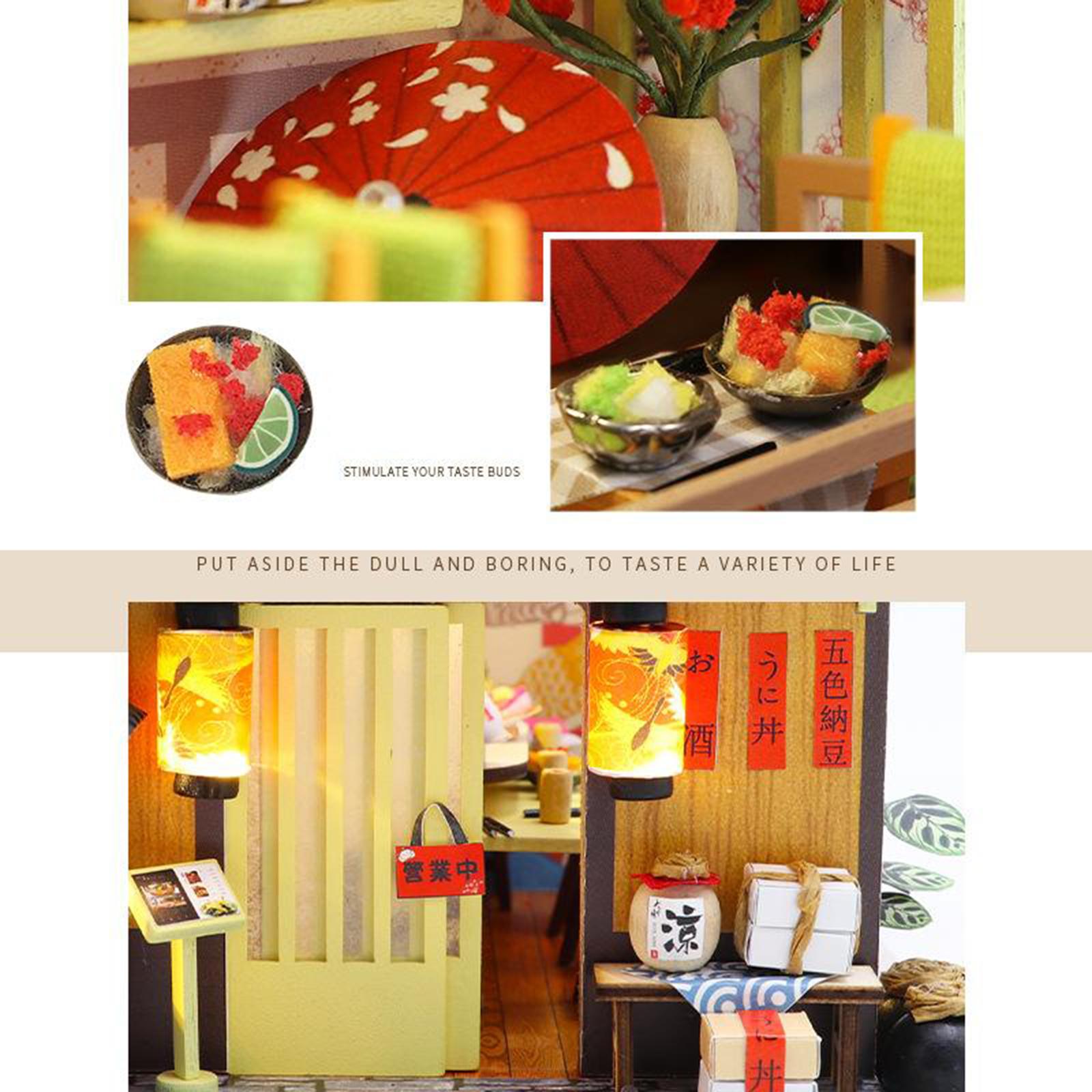 DIY Miniature Dollhouse Kit with Furniture & LED Light Warm Sushi Shop Gifts