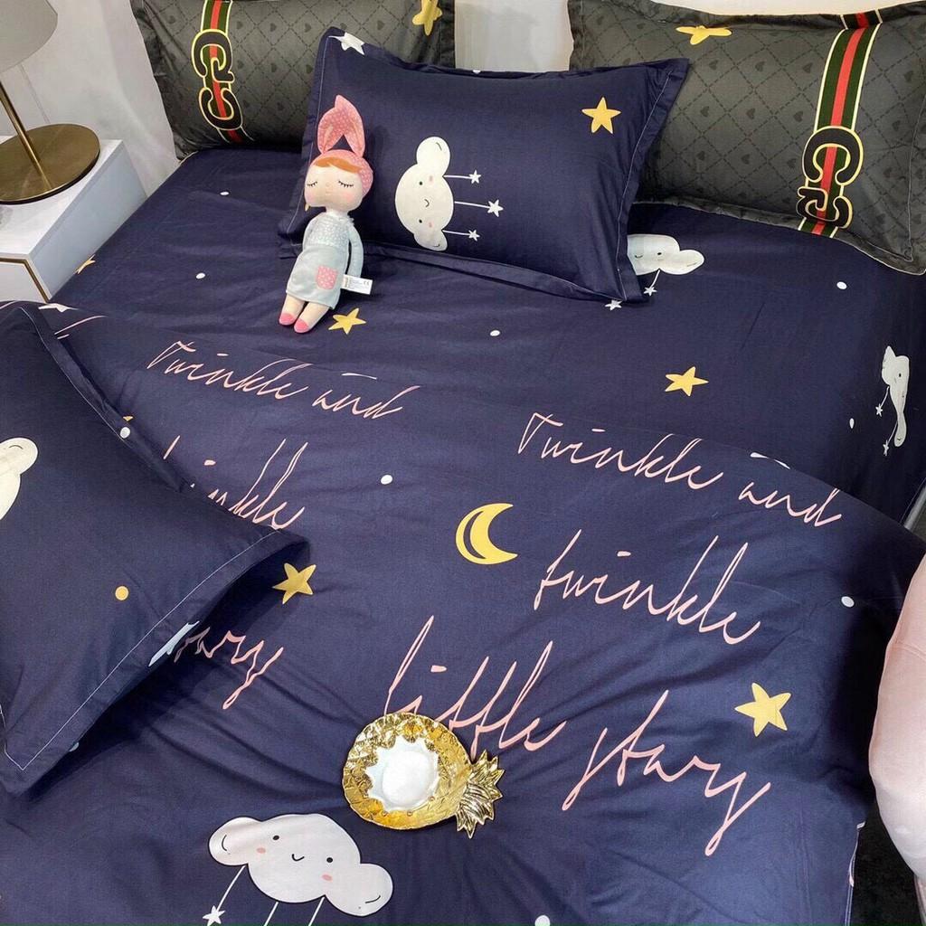 Bộ chăn ga Cotton Poly M2T bedding chăn ga Hàn Quốc Họa tiết mây và sao đủ size miễn phí bo chun