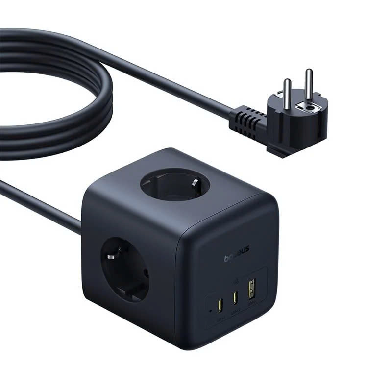 Bộ Sạc Nhanh 3AC+1U+1C Baseus EnerFill FA11 Cube Power Strip 67W (Tích Hợp Dây Nguồn Nối Dài 1.5m Chân EU) [ HÀNG CHÍNH HÃNG ]