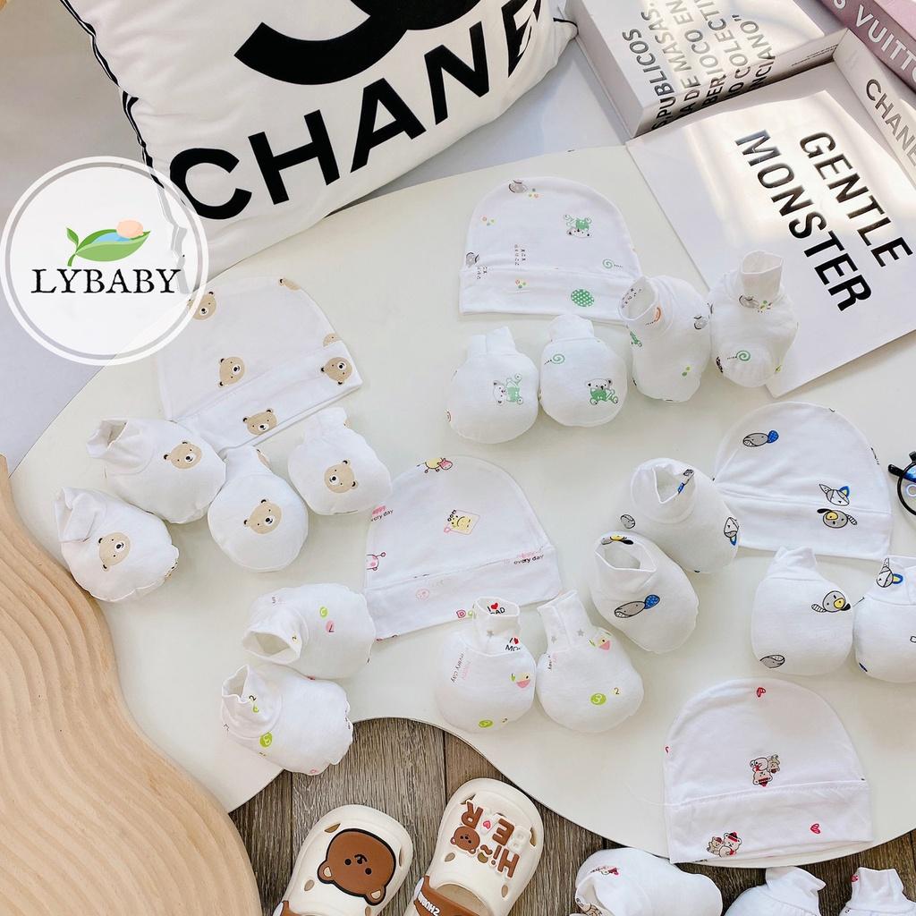 Set mũ bao tay bao chân chất thun lạnh cho bé sơ sinh PK05 LYBABY