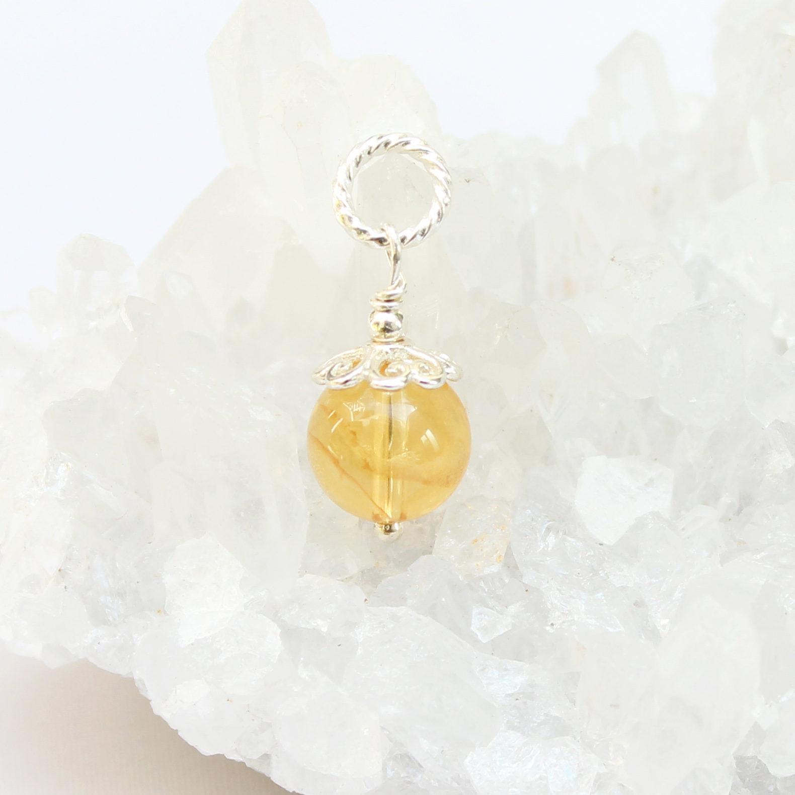 Mặt Dây Chuyền Đá Thạch Anh Màu Vàng, Citrine Tự Nhiên Loại AAA, Trang Sức Phong Thuỷ, Mệnh Thổ, Kim - Bead Art