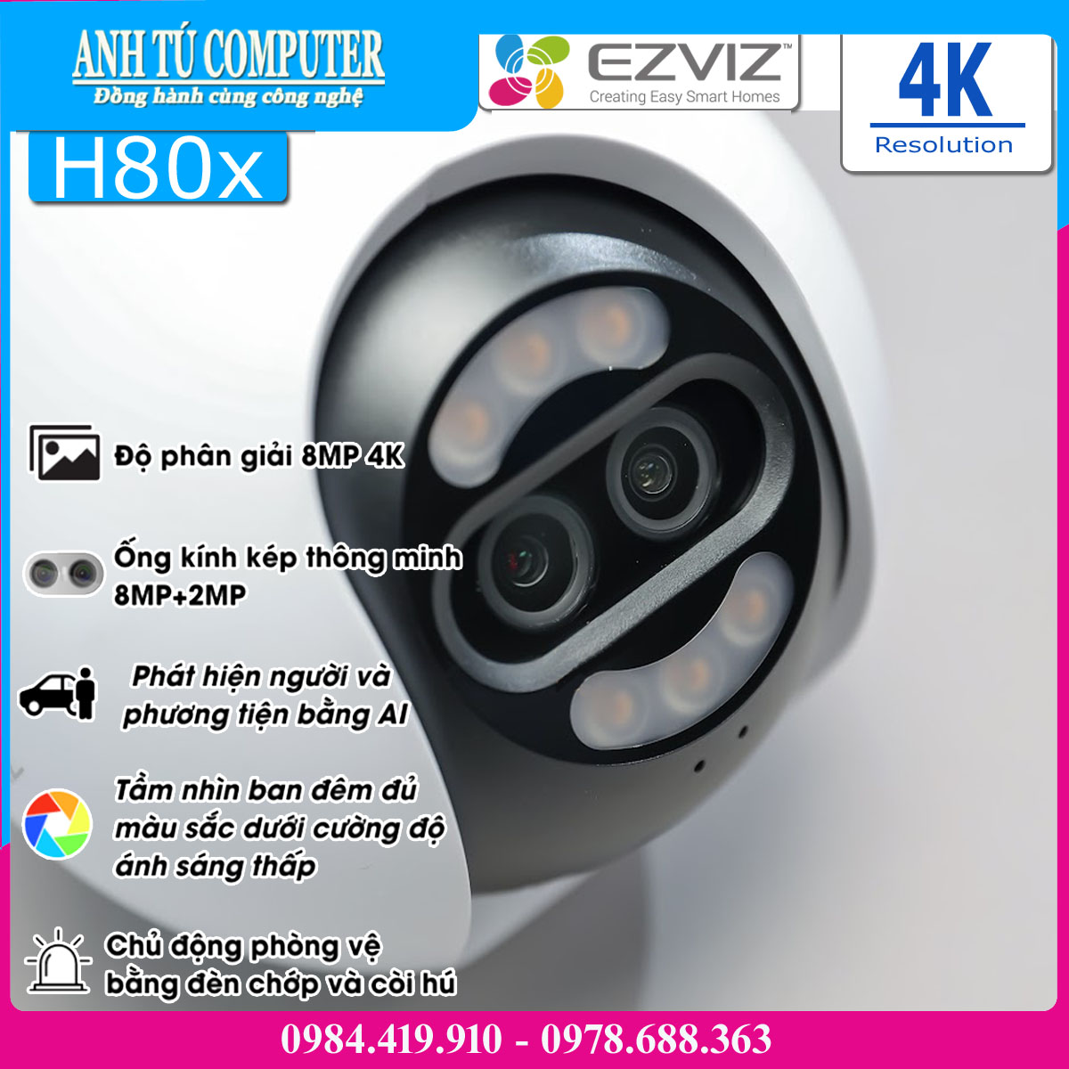 Camera WiFi 360º 4K 8MP EZVIZ H80x hàng chính hãng