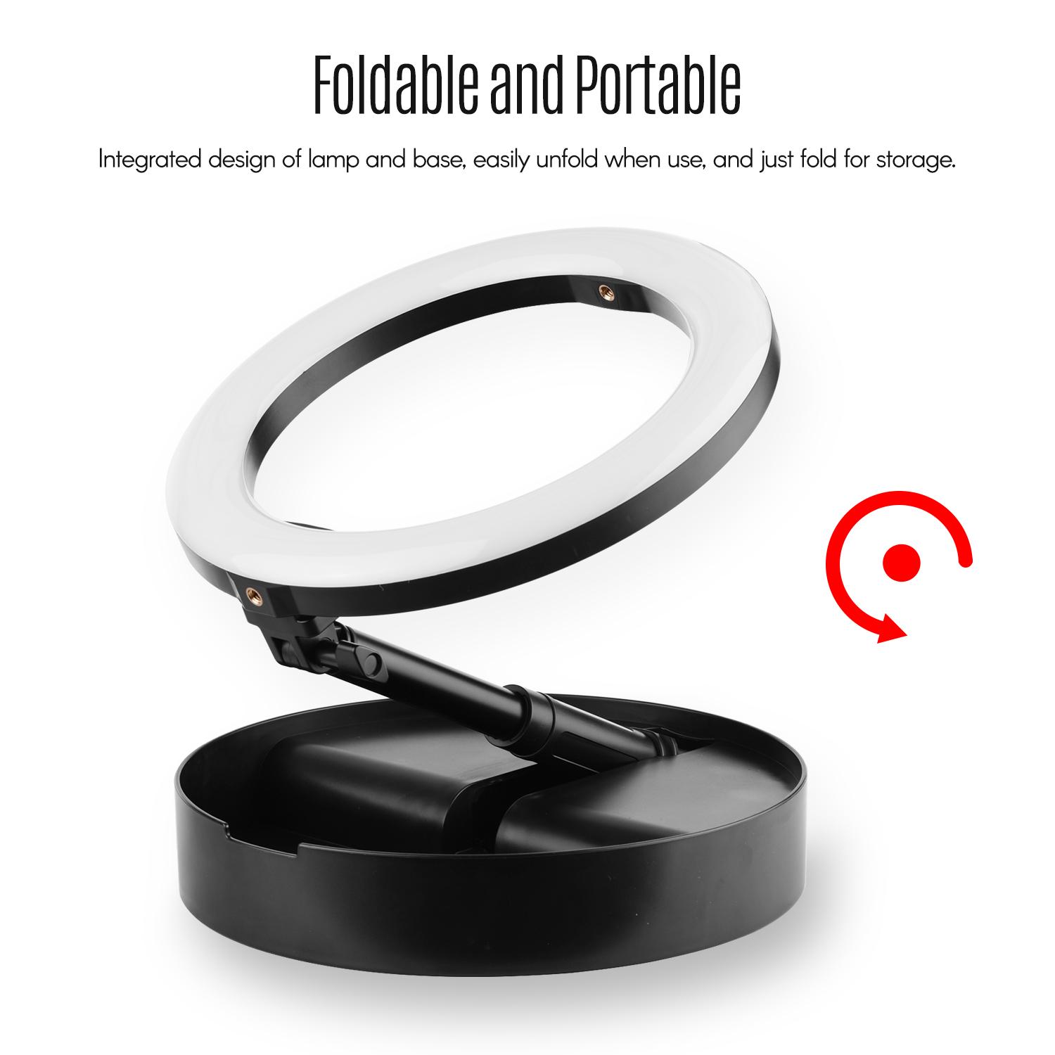 Đèn LED Ring Light 10 inch di động với giá đỡ điện thoại di động Có thể điều chỉnh ánh sáng và đế hình đĩa