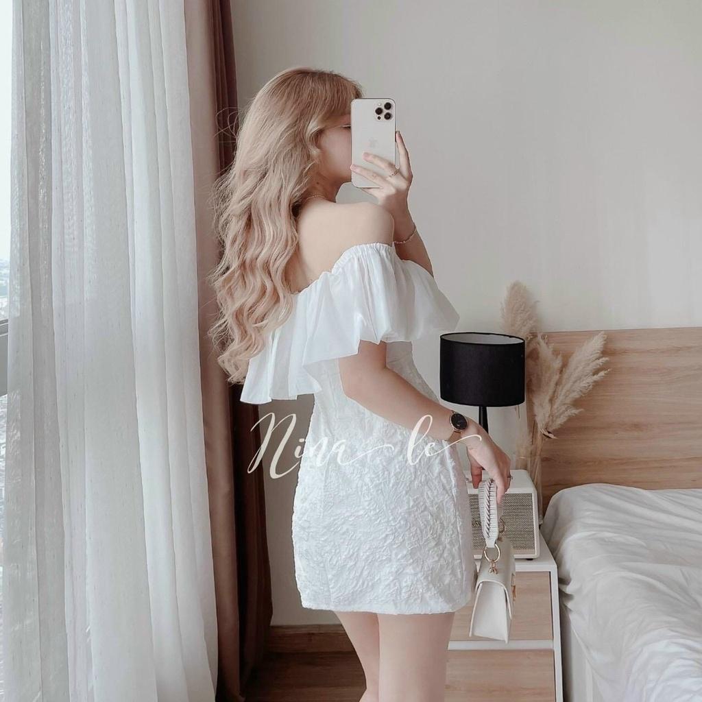 Đầm váy nữ trễ vai xốp phối voan tơ sang chảnh, xinh xắn dành cho các nàng đi chơi, dự tiệc