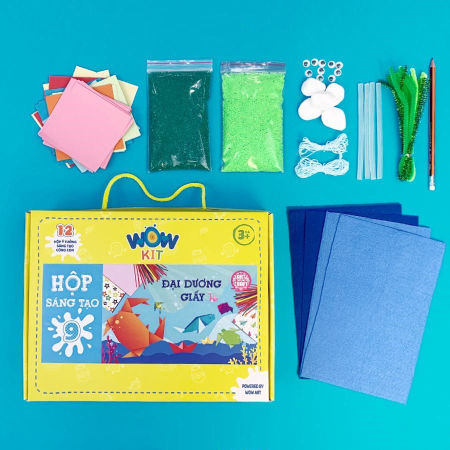 Hộp gấp giấy Origami sinh vật biển WOW ART kit 9, bé 6+, giúp bé hiểu thêm về đại dương, rèn luyện sự khéo léo của đôi tay và tư suy sáng tạo cho bé