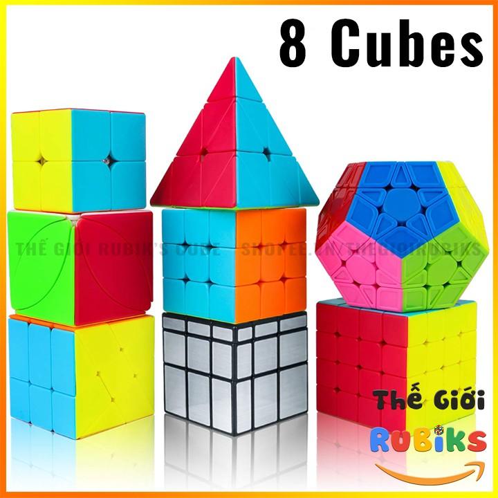 Hot Set 8 Rubik Stickerless 2x2, 3x3, 4x,4 Tam Giác, 12 Mặt, Ivy, Mirror Gương Bạc, Windmill