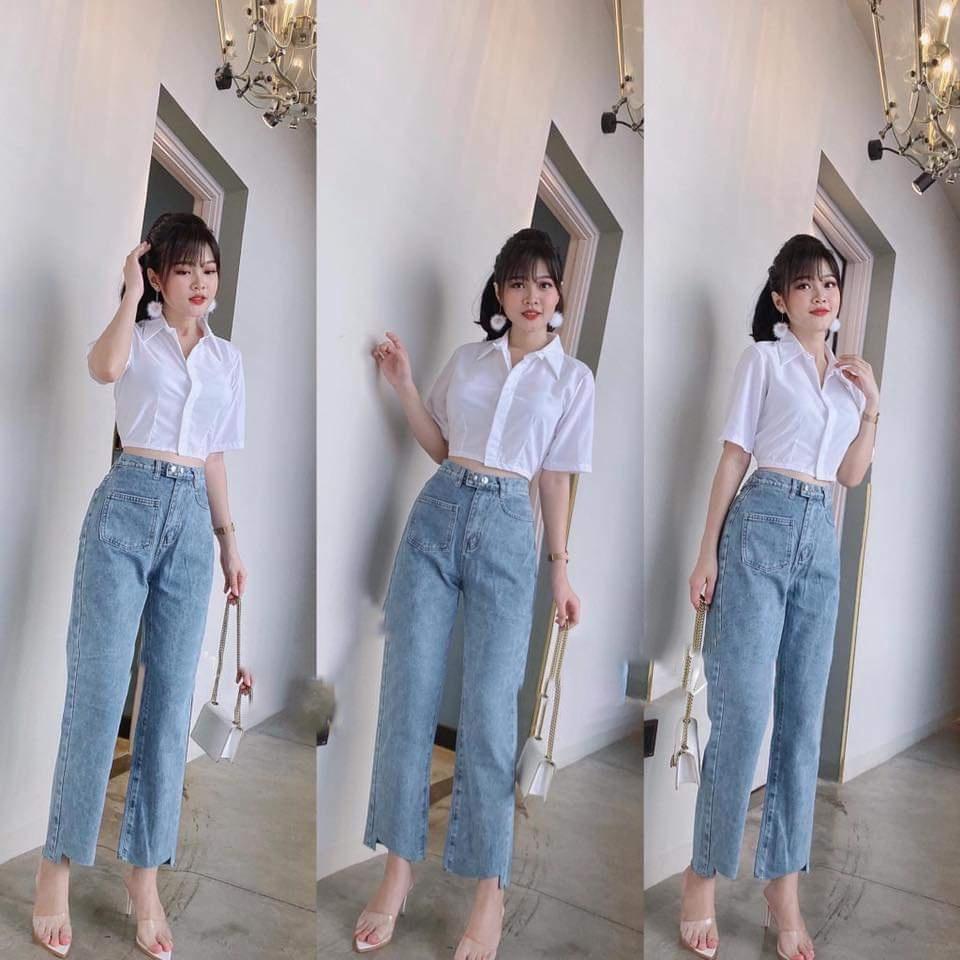 Áo Sơ Mi Cộc Tay Croptop