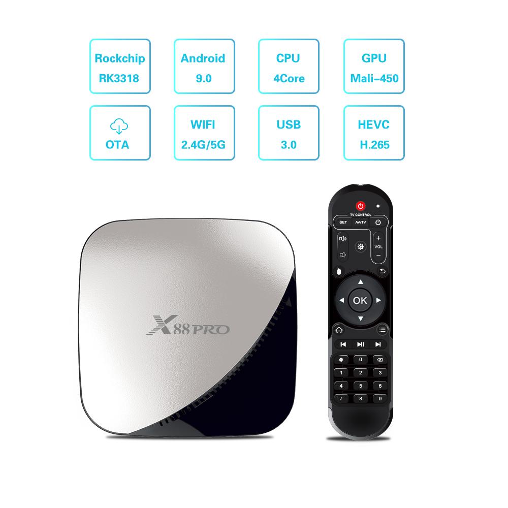 Hộp Android 9.0 TV thông minh X88 PRO Bit UHD 4K VP9 H.265 2GB / 16GB 2.4G / 5G WiFi HD Media