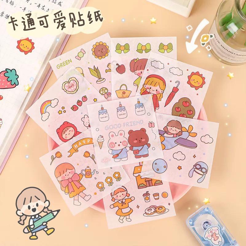 Bộ miếng dán sticker hoạt hình đáng yêu dán túi bút trong suốt ST23