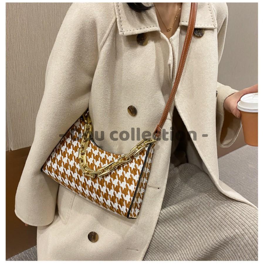 Túi Xách Đeo Chéo Thời Trang Thu Đông Phối Xích Họa Tiết HOUNDSTOOTH Sành Điệu - Mã XT031