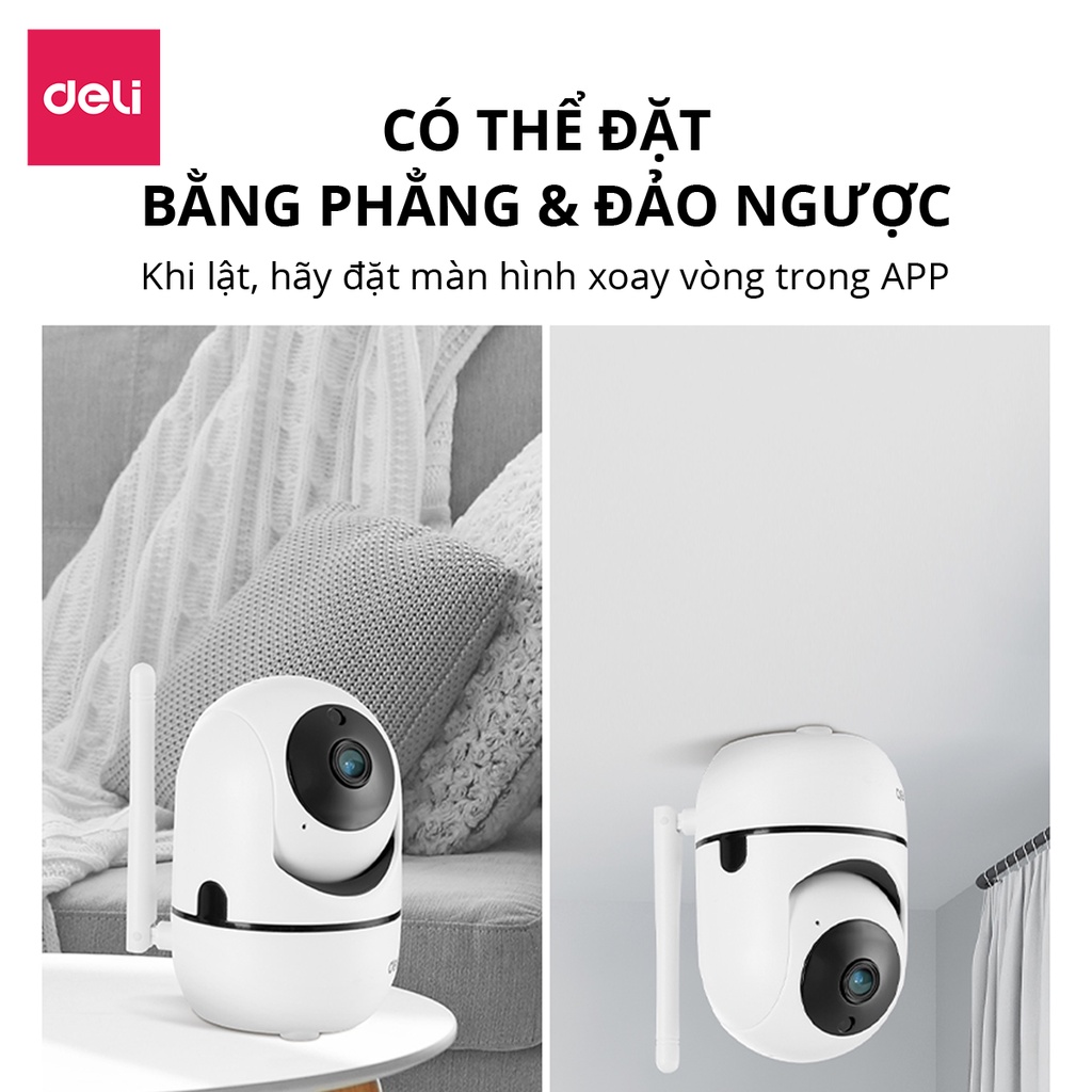 Camera IP Wifi Deli Full HD 1080P 360 Độ Đàm Thoại 2 Chiều - An Ninh Gia Đình, Văn Phòng - Hàng Chính Hãng - ES102