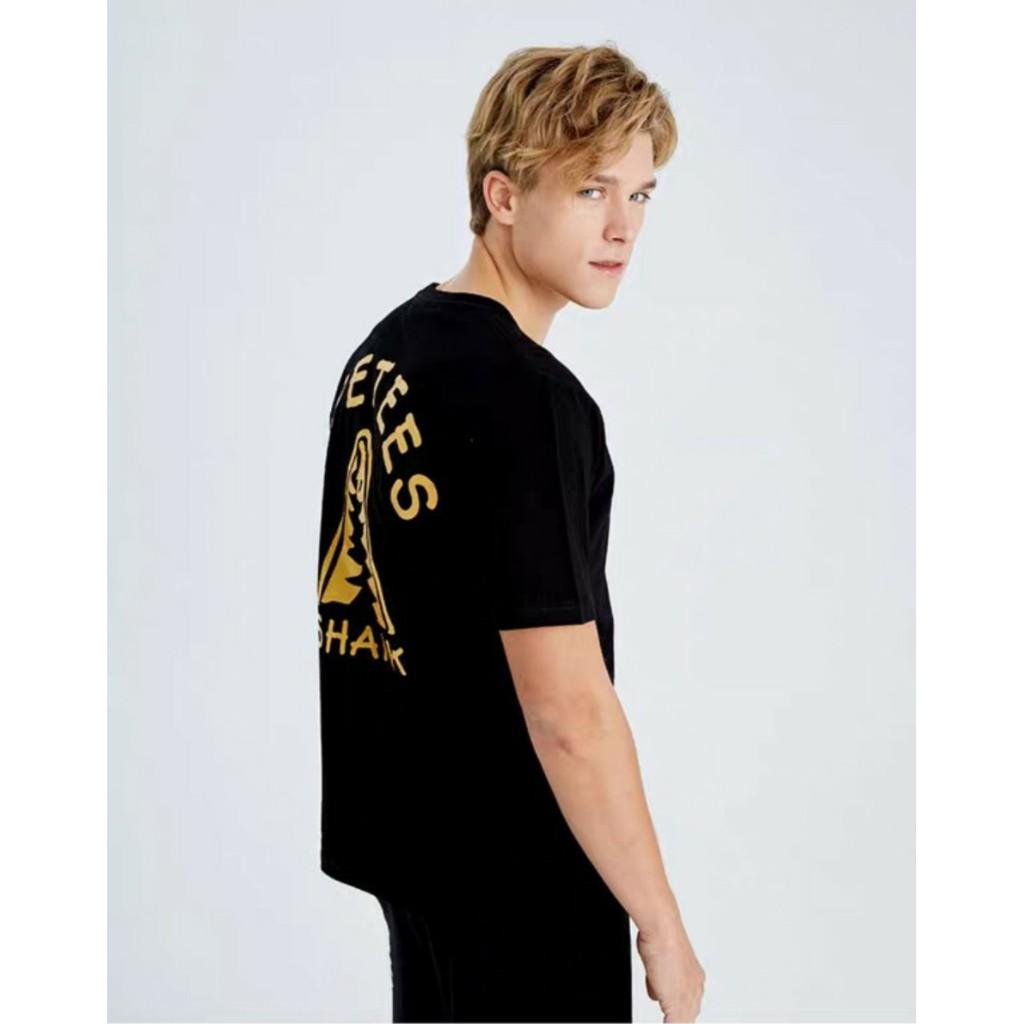 Áo thun nam tay lỡ form rộng nhũ vàng gold luxury APETES Shark vải cotton trumunisex aothununisex