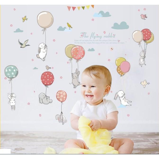 Decal trang trí tường Bong Bóng Thỏ Trắng xinh xắn cho Bé