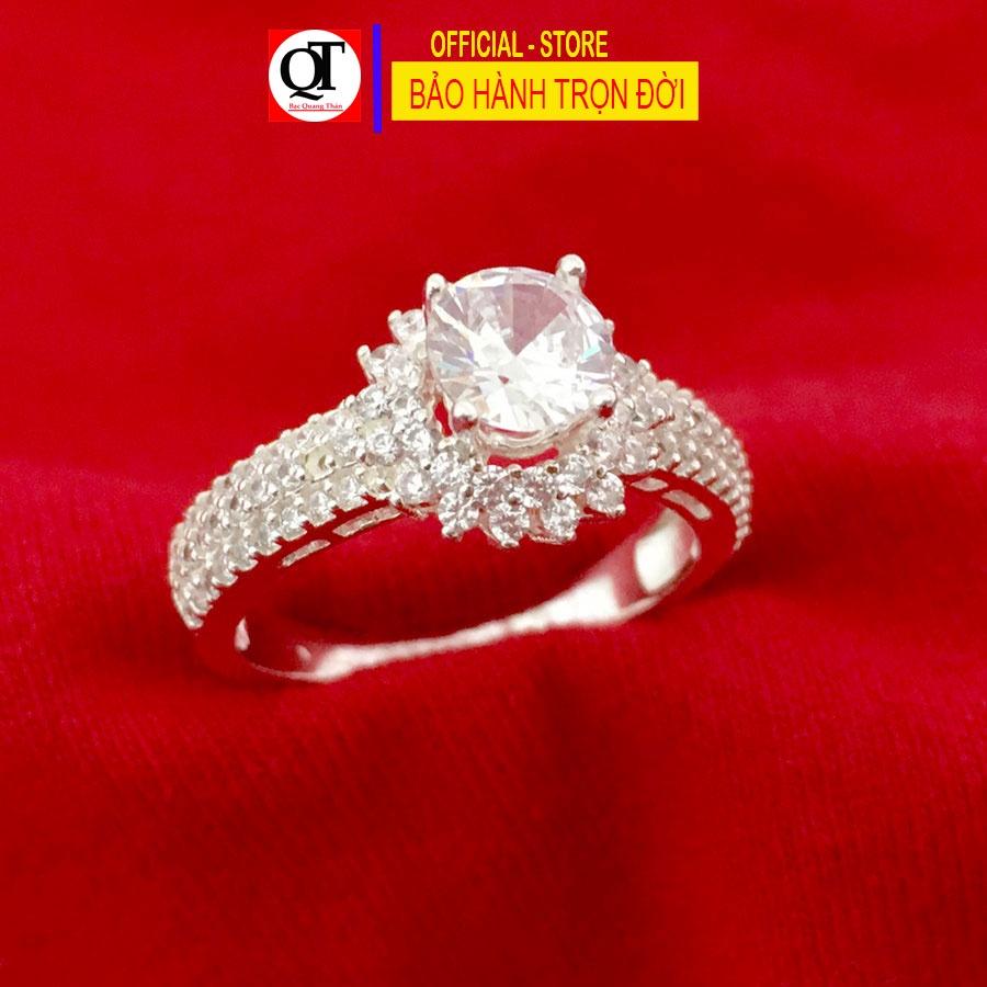 Nhẫn nữ đính đá ổ cao phong cách Hàn Quốc chất liệu bạc ta không xi mạ trang sức Bạc Quang Thản - QTNU76