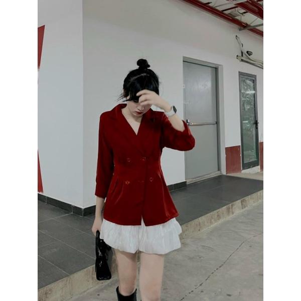 SET ÁO VEST ĐỎ CHÂN VÁY TRẮNG
