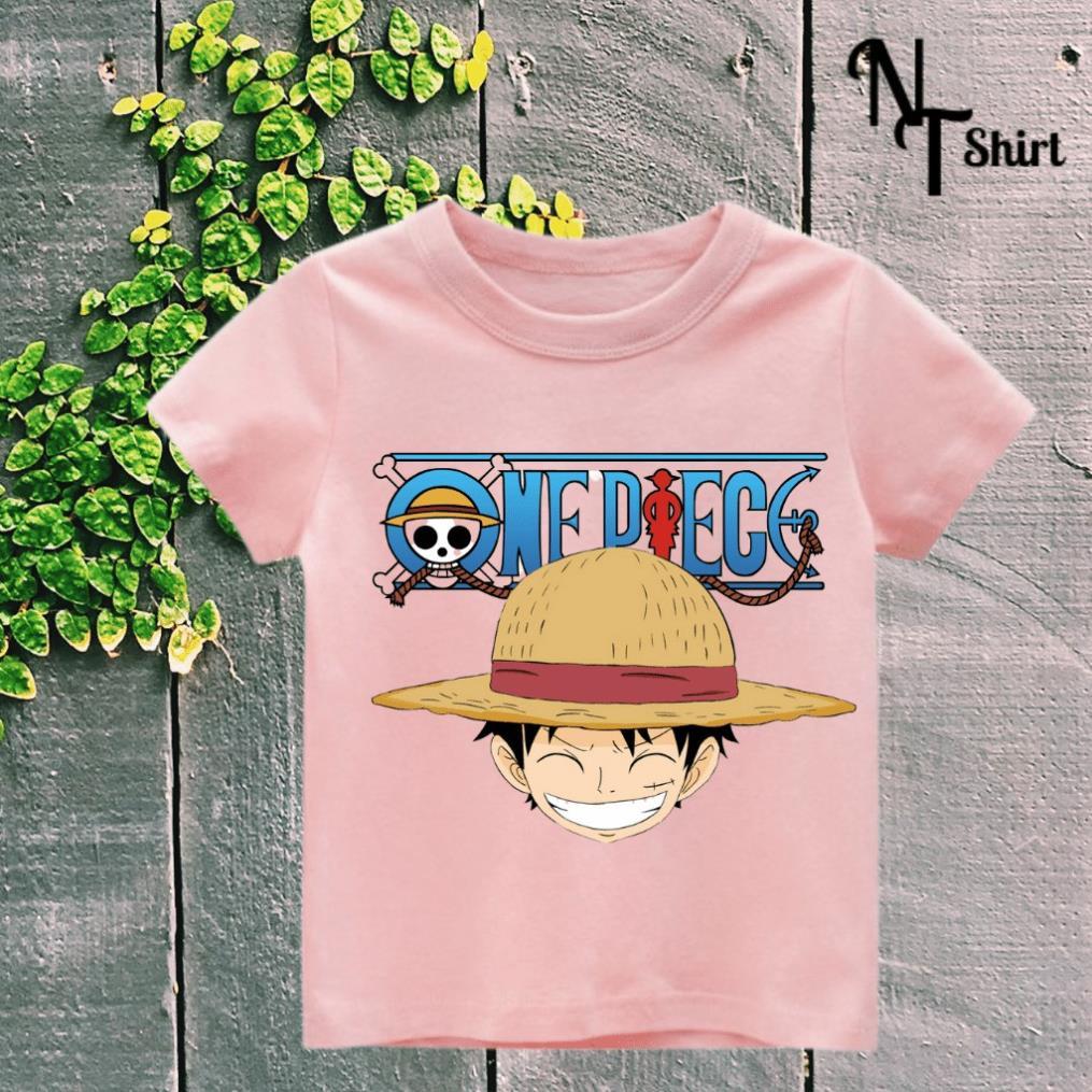 Áo phông bé trai và bé gái, Áo thun trẻ em in hình One Piece Luffy, Áo cotton xuất xịn mặc mát mịn hình in chất lượng 13