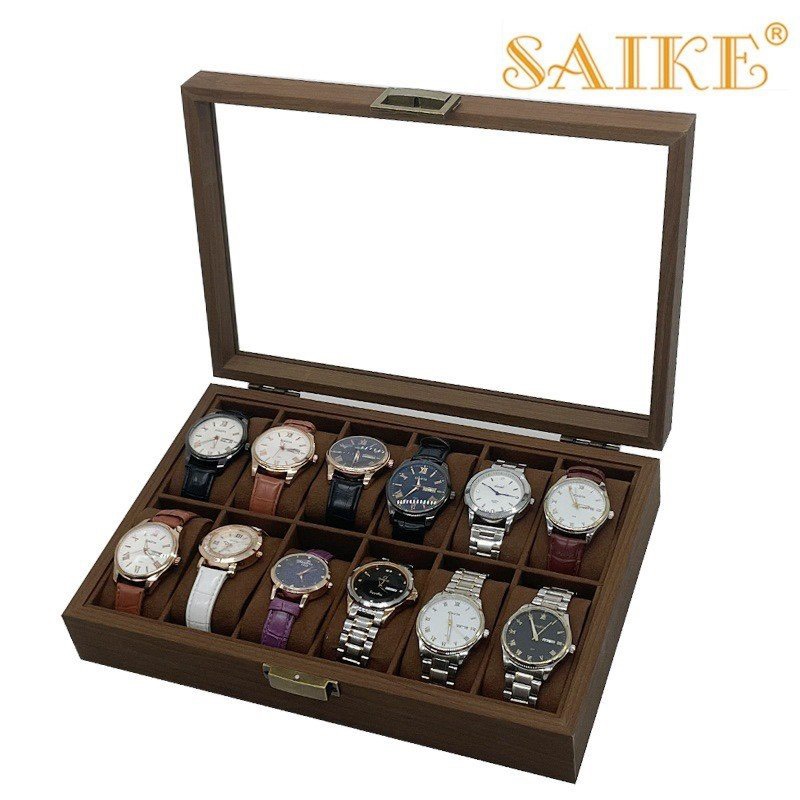 Hộp đựng đồng hồ - Hộp đựng 12 đồng hồ 2 hàng bằng gỗ màu nâu